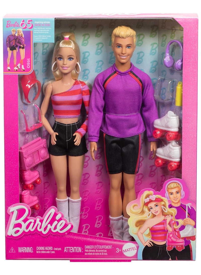 Barbie Fashionistas Set with 2 Fashion Dolls & 6 Accessories, Barbie & Ken Roller-Skating Fashion Dolls, 65th Anniversary Collectible