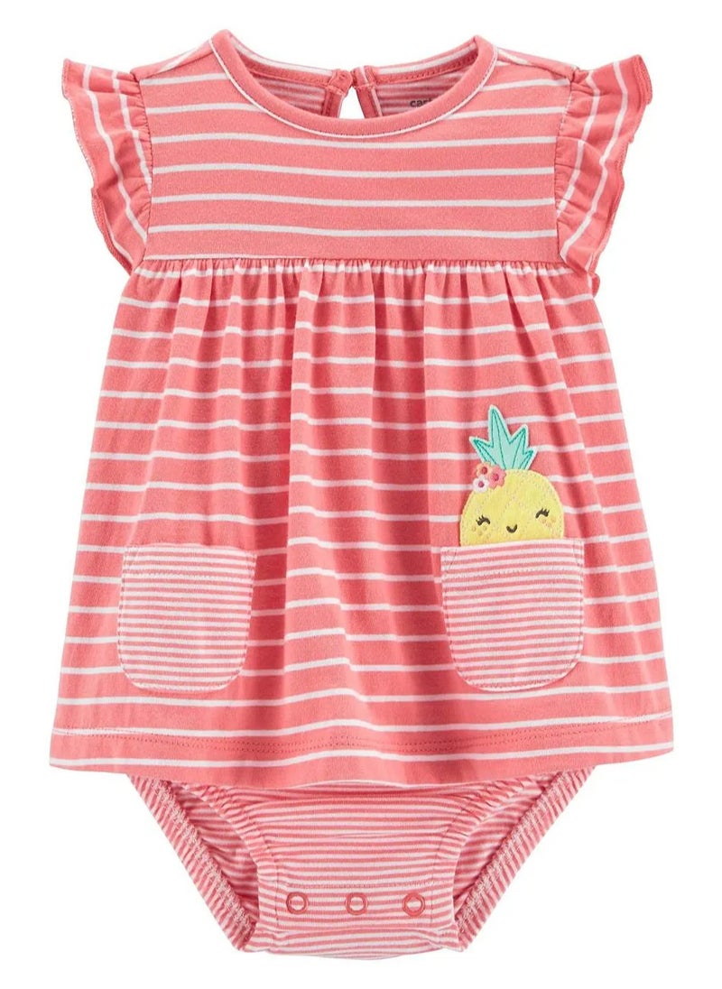 Carter's Pineapple Patch Striped Bodysuit Dress - Pink