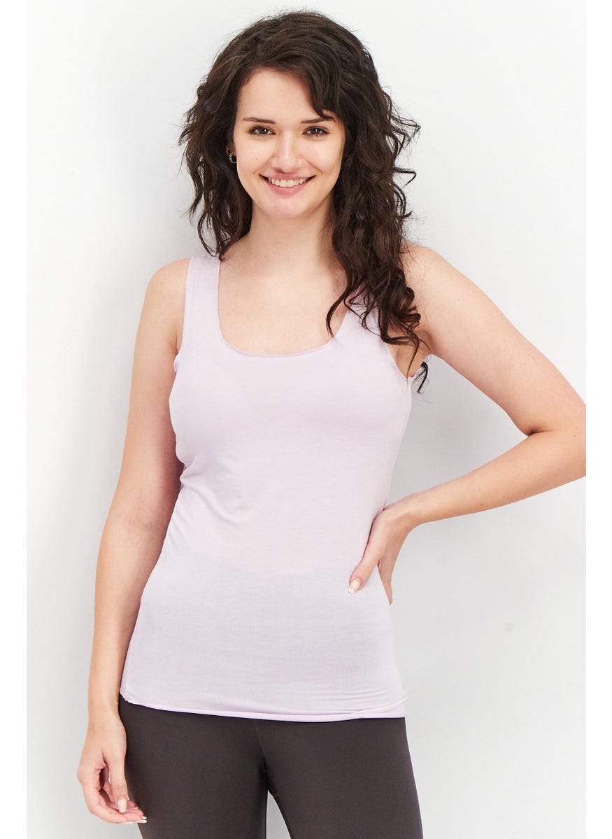 Women Scoop Neck Sleeveless Plain Tank Top, Lavender