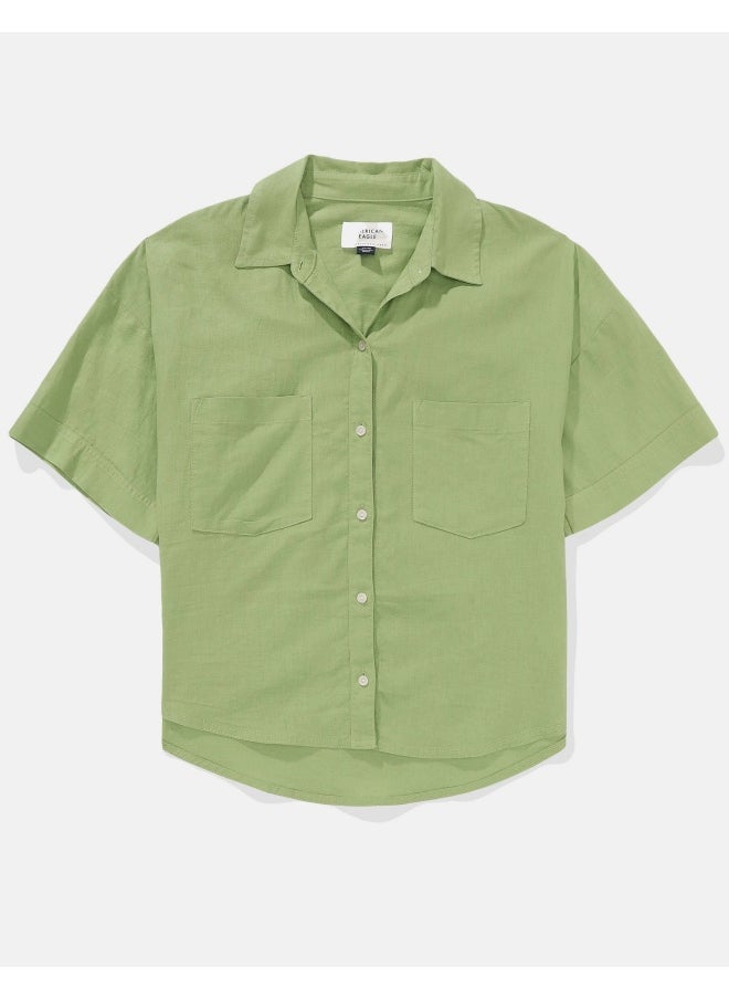 AE Linen-Blend Short-Sleeve Button-Up Shirt