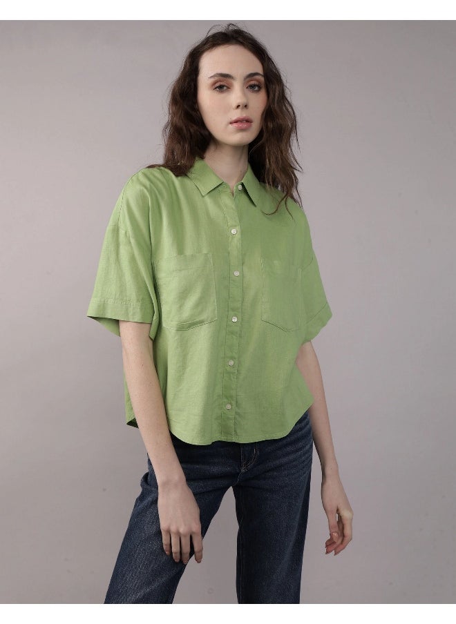 AE Linen-Blend Short-Sleeve Button-Up Shirt