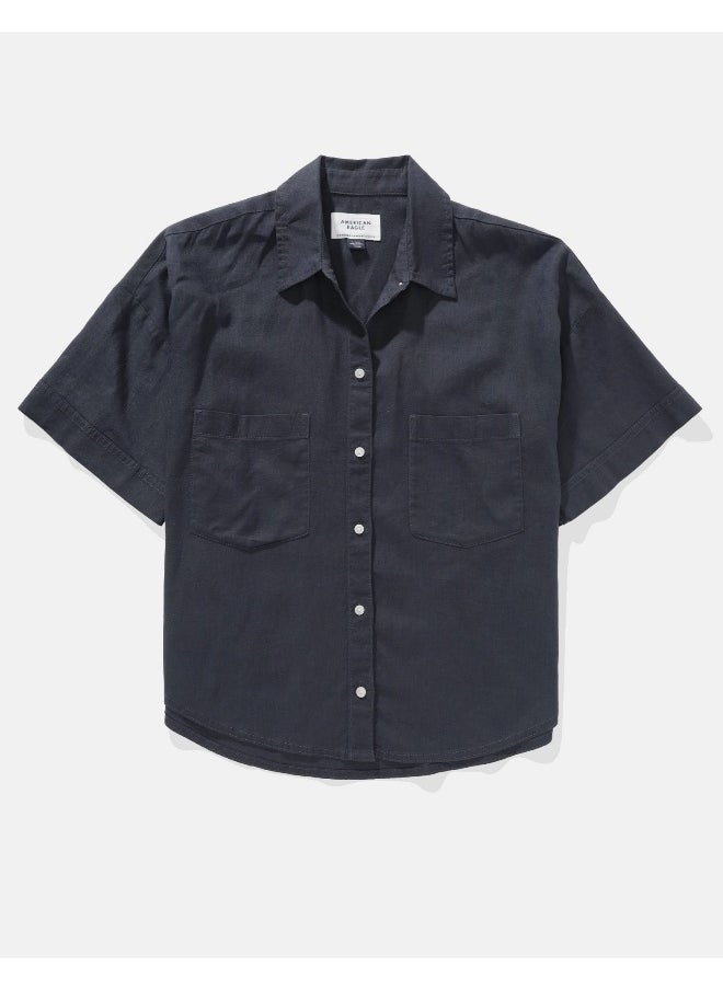 AE Linen-Blend Short-Sleeve Button-Up Shirt