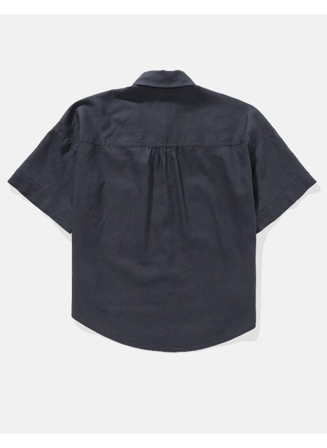 AE Linen-Blend Short-Sleeve Button-Up Shirt