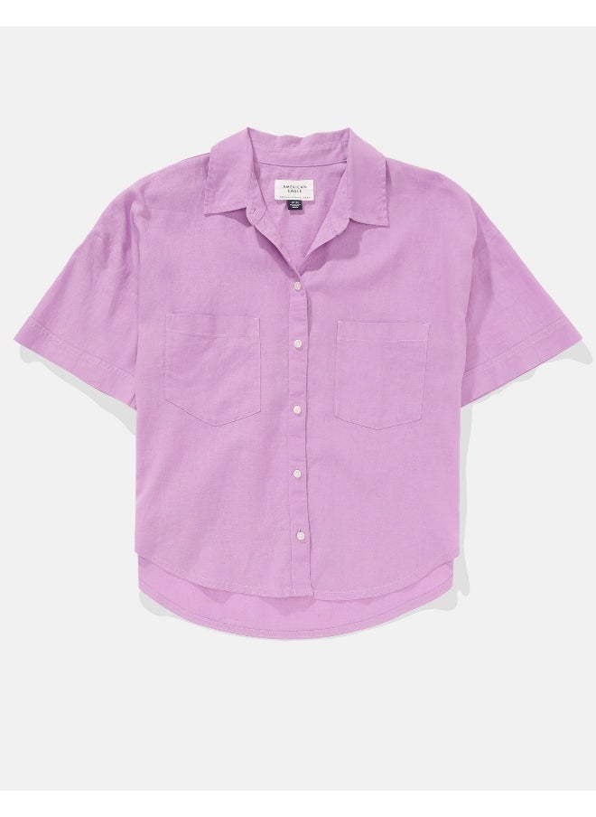 AE Linen-Blend Short-Sleeve Button-Up Shirt