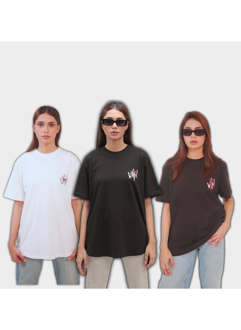 3 Piece Stylish Graphic T-Shirt For Women Combo