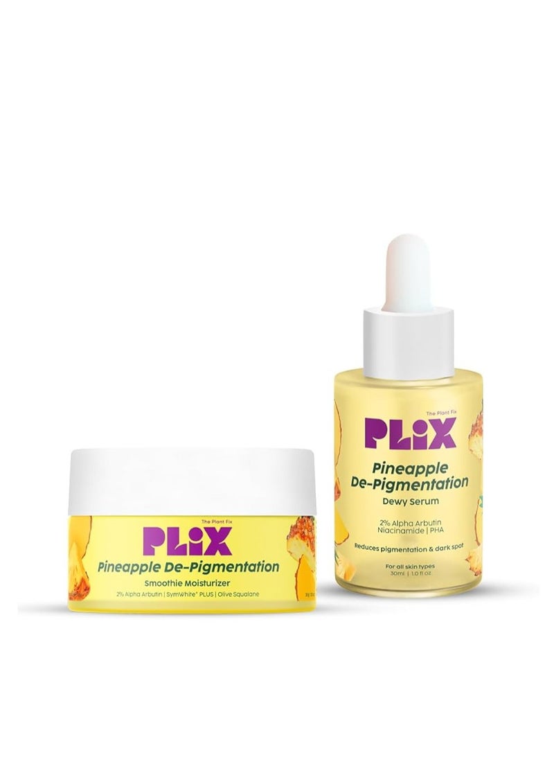 PLIX - THE PLANT FIX Pineapple Pigmentation Skincare Regime For Dark Spot Removal | Face Serum and Moisturizer Combo With 2% Alpha Arbutin For Women & Men, Pack of 2 (30ml + 50g)