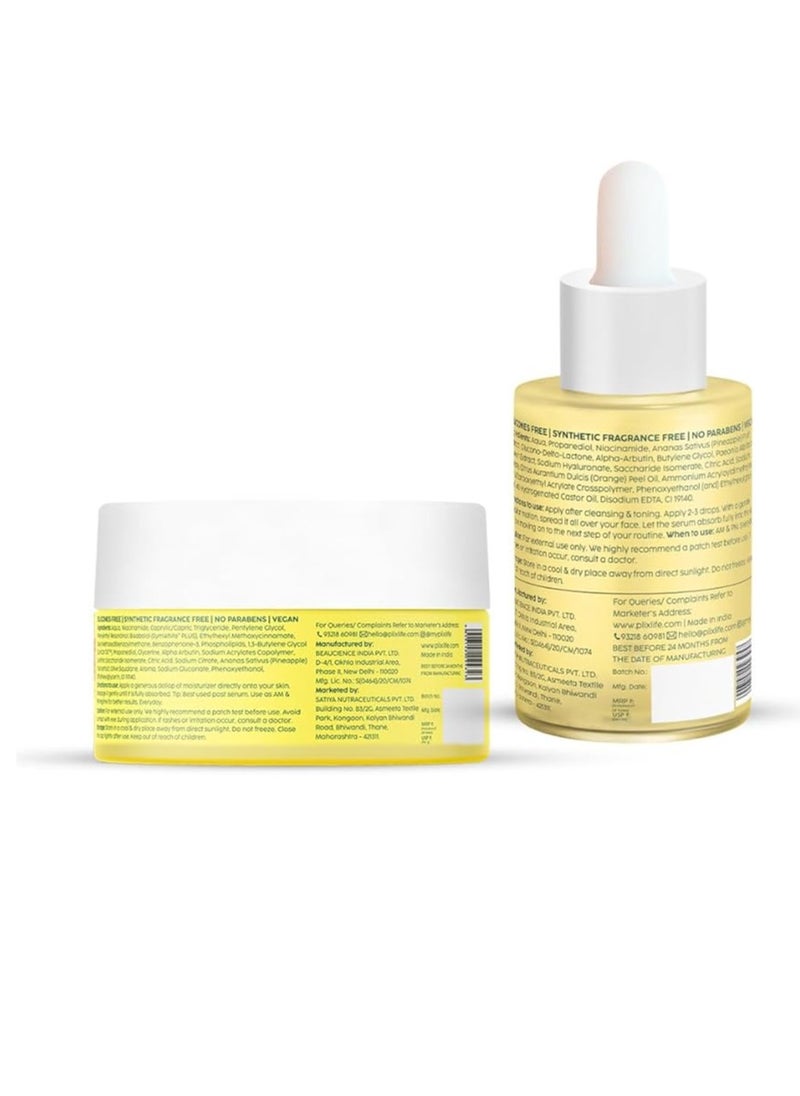 PLIX - THE PLANT FIX Pineapple Pigmentation Skincare Regime For Dark Spot Removal | Face Serum and Moisturizer Combo With 2% Alpha Arbutin For Women & Men, Pack of 2 (30ml + 50g)