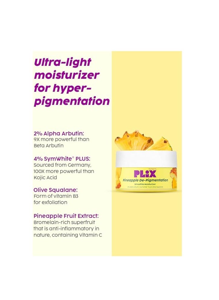 PLIX - THE PLANT FIX Pineapple Pigmentation Skincare Regime For Dark Spot Removal | Face Serum and Moisturizer Combo With 2% Alpha Arbutin For Women & Men, Pack of 2 (30ml + 50g)