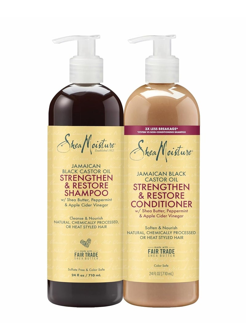 Strengthen & Restore Shampoo and Conditioner Bundle Jamaican Black Castor Oil 2 Pack to Cleanse & Nourish Dry, Damaged Hair, 24 fl oz Each