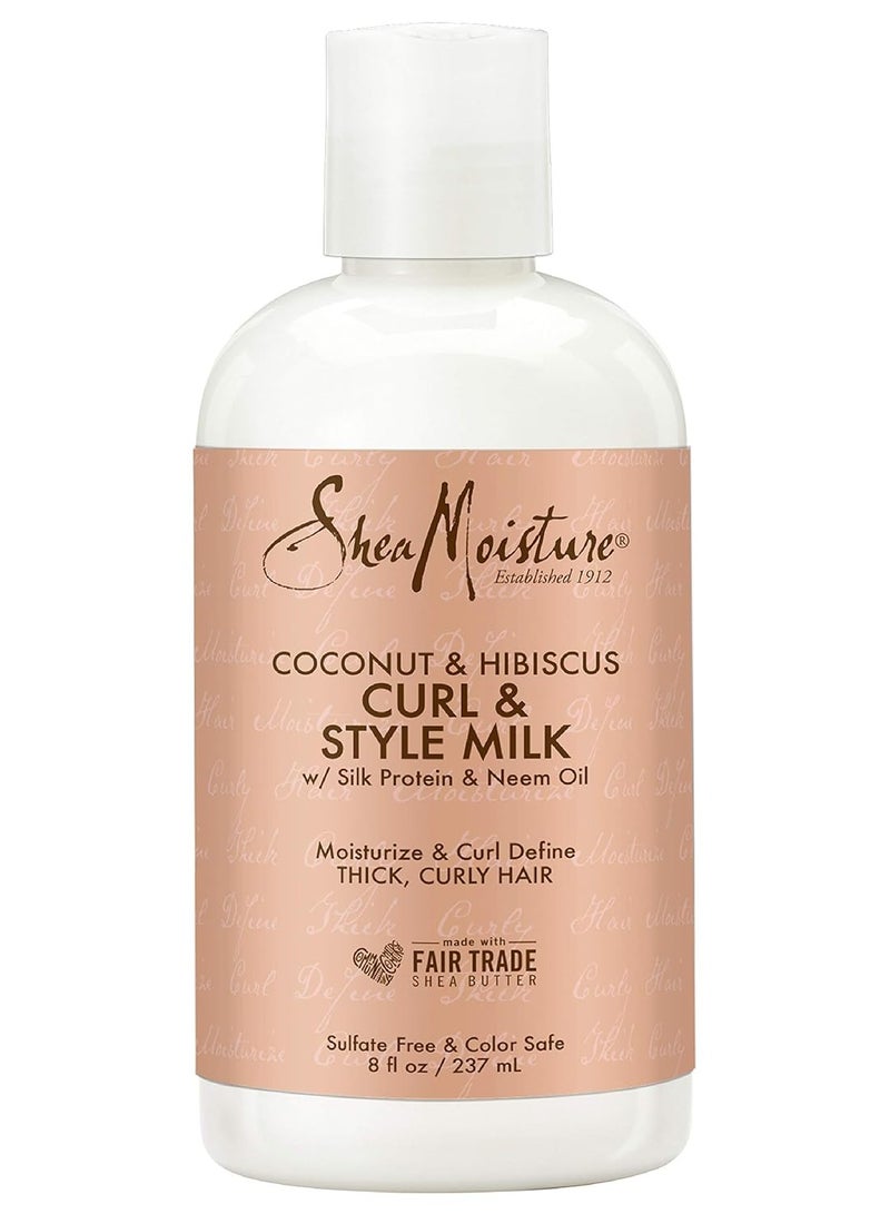 Curl Mousse Coconut and Hibiscus & Fair Trade Sulfate Free Coconut Hibiscus Curl & Style Milk with Silk Protein & Neem Oil For Thick, Defined, Curly Hair 8 oz 7.5 fl oz and 8 fl ozFluid Ounce