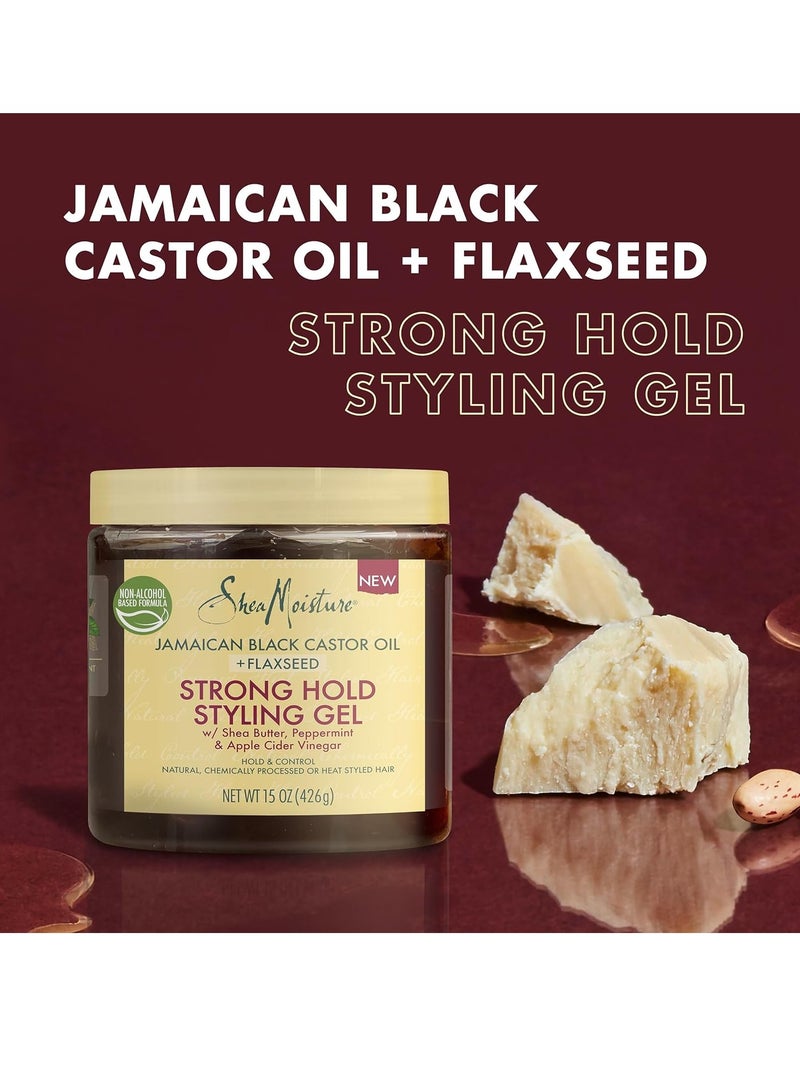 SheaMoisture Styling Strong Hold Styling Gel for Natural, Chemically Processed or Heat Styled Hair Jamaican Black Castor Oil and Flaxseed Paraben-Free Anti-Frizz Hair Gel 15 oz 15 oz