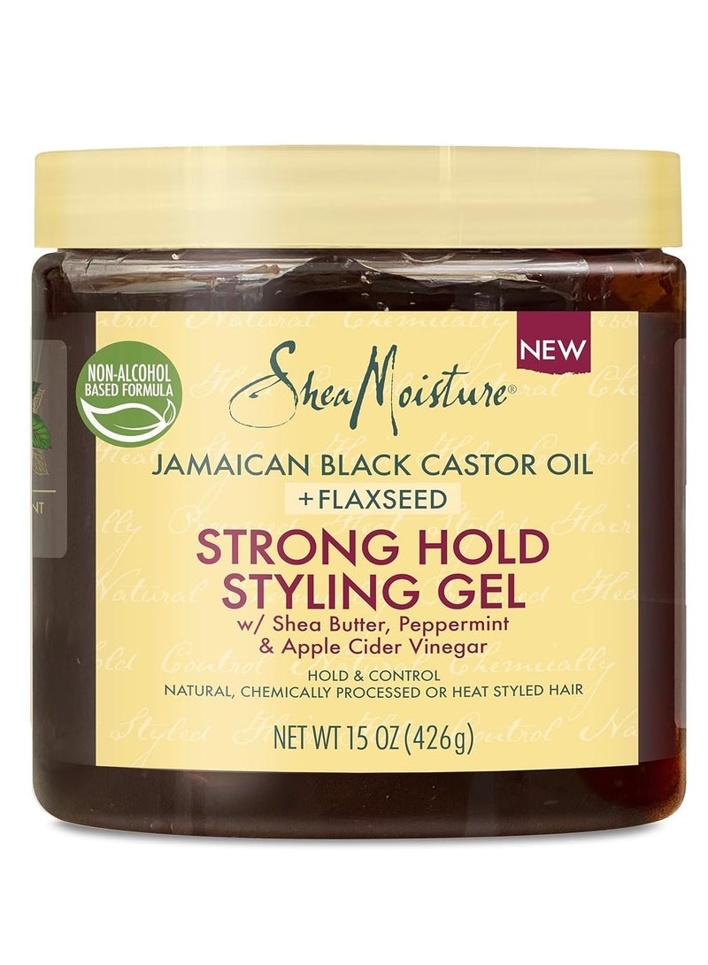 SheaMoisture Styling Strong Hold Styling Gel for Natural, Chemically Processed or Heat Styled Hair Jamaican Black Castor Oil and Flaxseed Paraben-Free Anti-Frizz Hair Gel 15 oz 15 oz