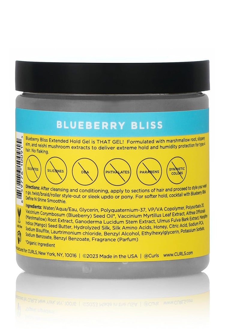 Curls Blueberry Bliss Extended Hold Gel - 8 oz, Flake-Free Strong Hold Curly Hair Gel for Styling Type 4 Hair, No Dryness or Stiffness, Humidity Protection, Achieve Flawless Slicked-Down Coils