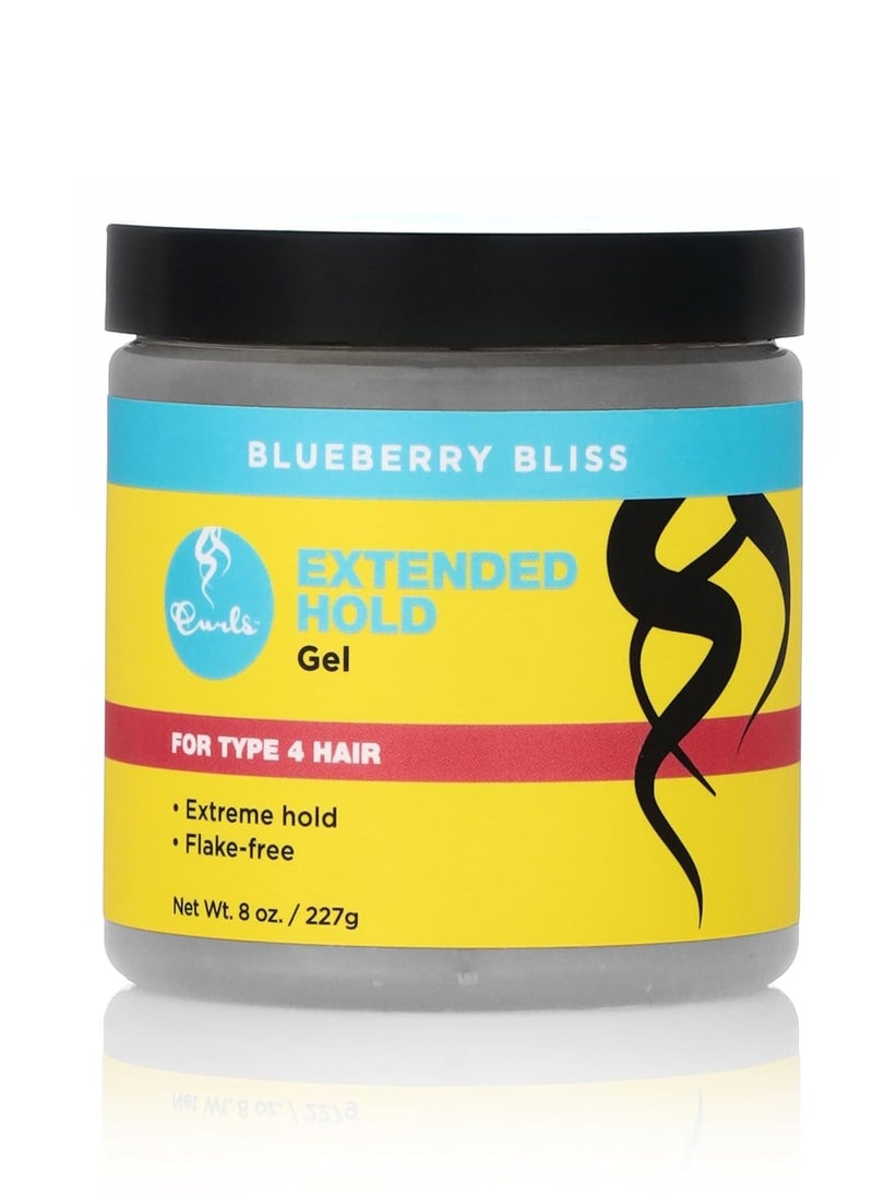 Curls Blueberry Bliss Extended Hold Gel - 8 oz, Flake-Free Strong Hold Curly Hair Gel for Styling Type 4 Hair, No Dryness or Stiffness, Humidity Protection, Achieve Flawless Slicked-Down Coils