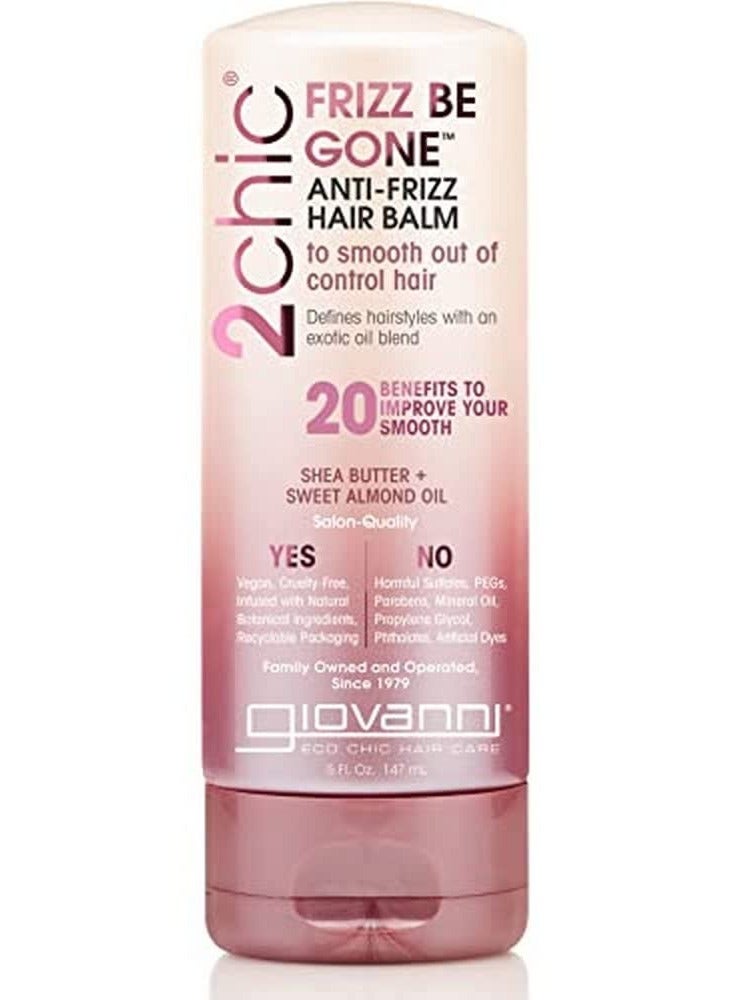 2chic Frizz Be Gone Anti-Frizz Hair Balm - Natural Hair Smoothing Formula with Shea Butter & Sweet Almond Oil, Macadamia, Color Safe, Vegan 5 fl oz