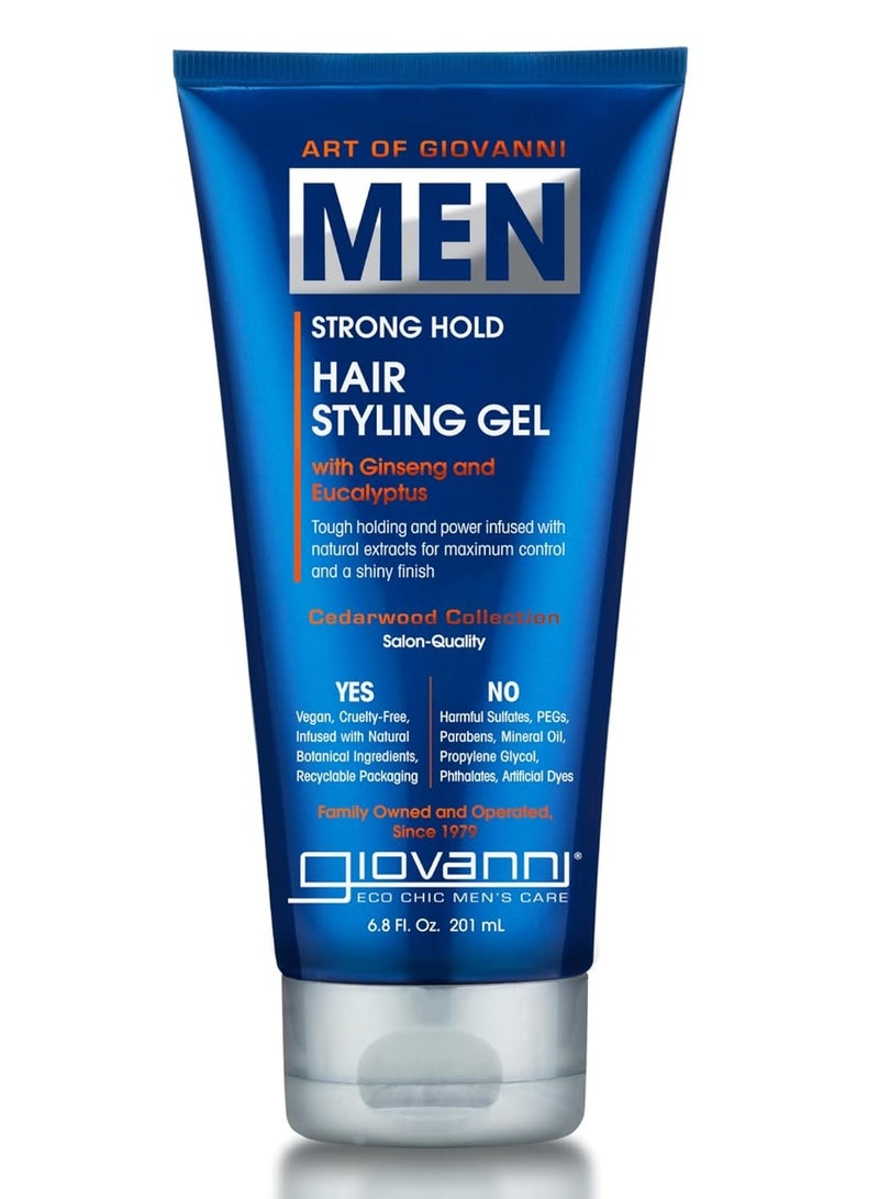 Men’s Hair Styling Gel, 6.8 oz., with Ginseng and Eucalyptus, Slicks Hair, Defines Style & Controls Frizz, Provides Shine, Vegan-Friendly, Men’s Cedarwood Collection For All Hair Types 6.8 fl oz