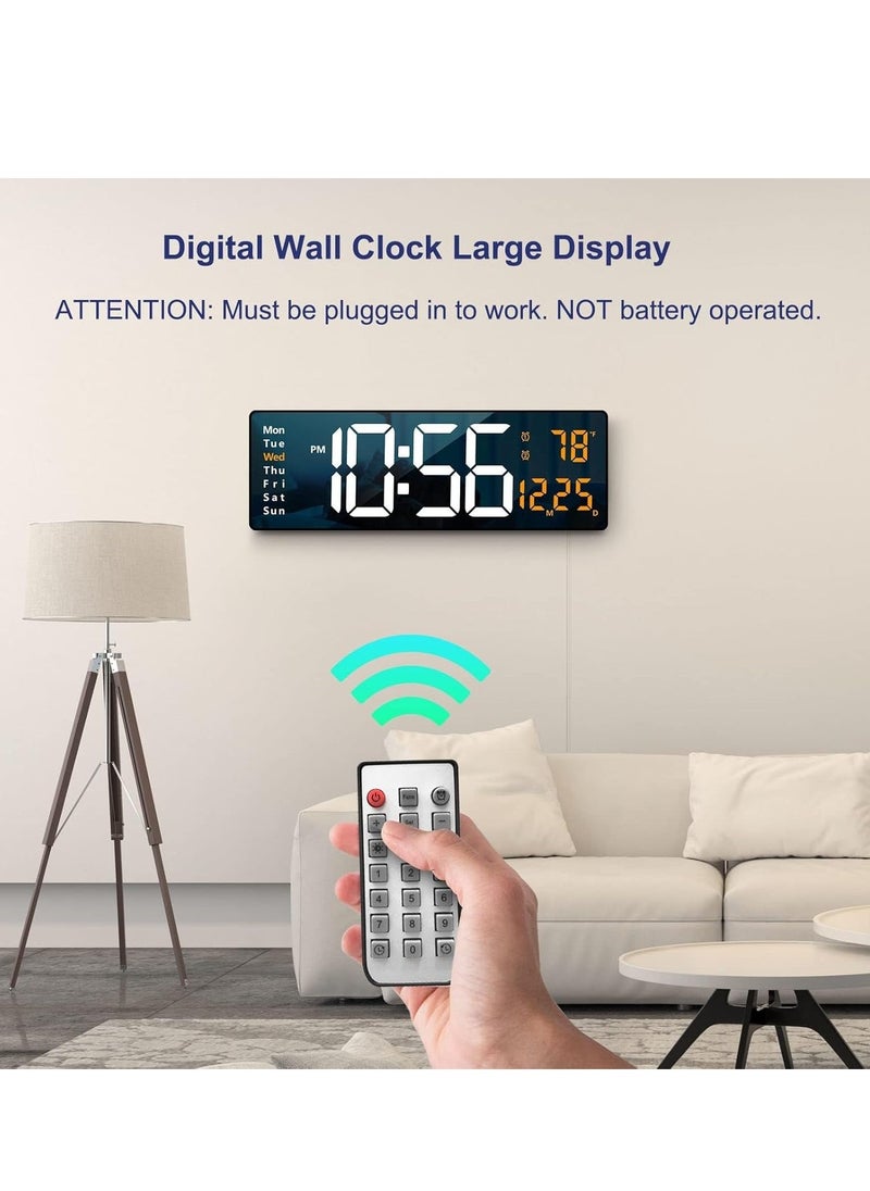 Large Display Digital Wall Clock, 16.2 Inch LED Digital Clock with Remote Control – Auto Dimming, Displays Date, Week, Temperature, Ideal for Living Room Decor, Orange