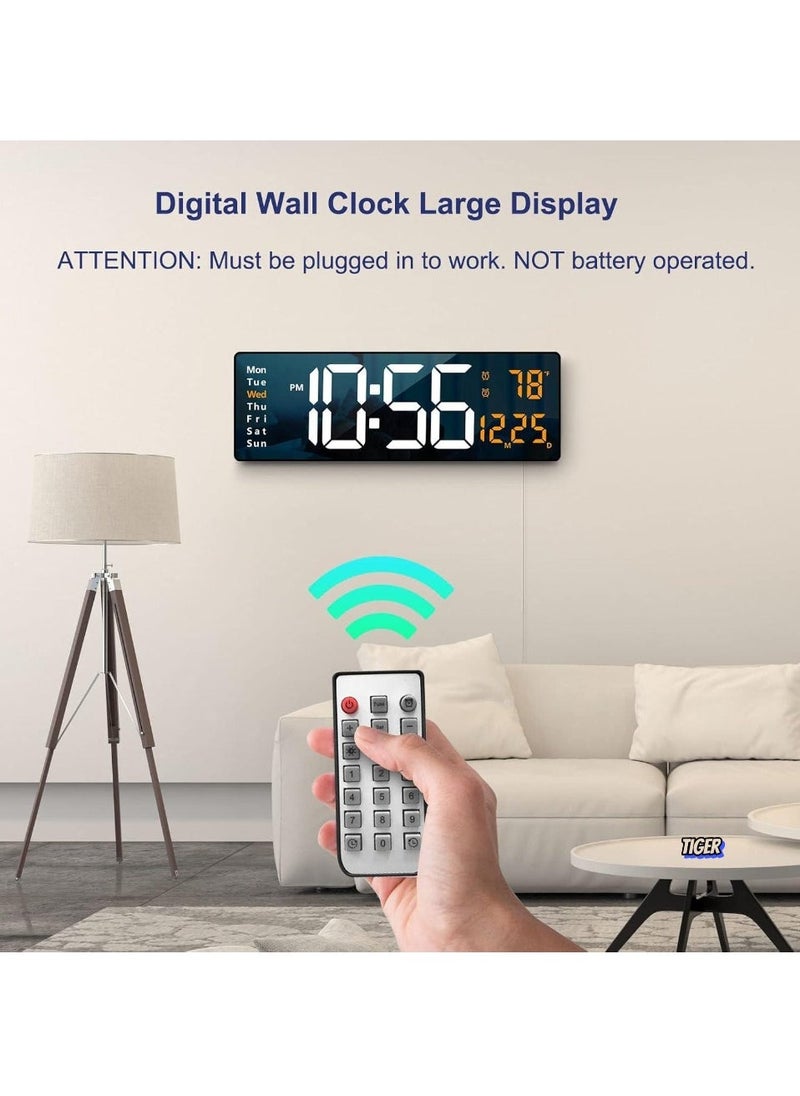 Plastic Digital Wall Clock, 16.2-Inch Large LED Display, Remote Control, Automatic Brightness Dimmer, Big Clock with Date, Week, and Temperature – Modern Digital Clock for Home, Office, Living Room (Black)