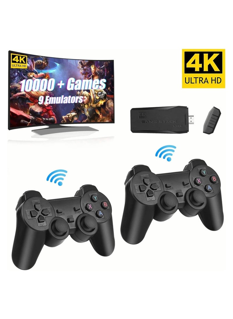 Wireless Retro Game Console, Plug & Play Video TV Game Stick With 10000+ Games Built-in, 9 Emulators, 4K HDMI Output for TV with Dual 2.4G Wireless Controllers