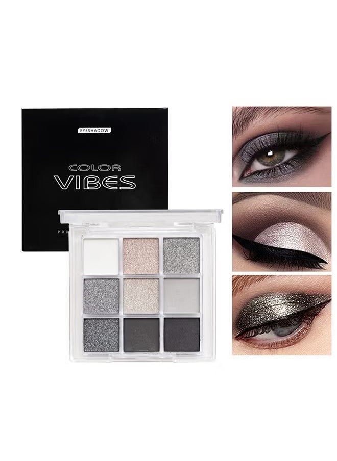 Multi Color Eyes Palette ,Black Grey Silver Smokey Eyeshadow Palette, 9 Colors Cool Toned Matte Glitter Eyeshadow Palette Longlasting Waterproof Eye Shadow for Girls and Women