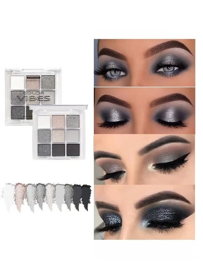 Multi Color Eyes Palette ,Black Grey Silver Smokey Eyeshadow Palette, 9 Colors Cool Toned Matte Glitter Eyeshadow Palette Longlasting Waterproof Eye Shadow for Girls and Women