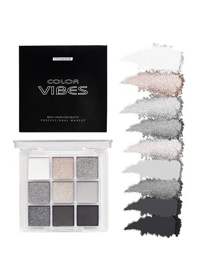 Multi Color Eyes Palette ,Black Grey Silver Smokey Eyeshadow Palette, 9 Colors Cool Toned Matte Glitter Eyeshadow Palette Longlasting Waterproof Eye Shadow for Girls and Women