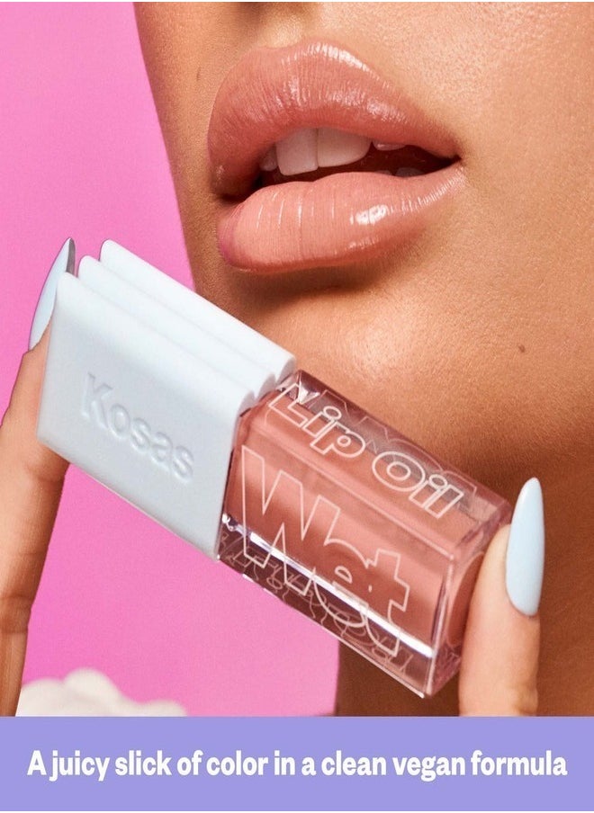 KOSAS Wet Lip Oil Plumping Peptide Lip Treatment Gloss, Revealed - Soft Warm Pink 4.6ml - Hydrating, Nourishing, and Glossy Finish