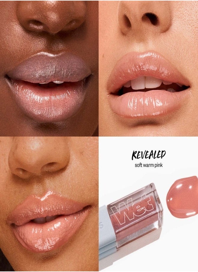 KOSAS Wet Lip Oil Plumping Peptide Lip Treatment Gloss, Revealed - Soft Warm Pink 4.6ml - Hydrating, Nourishing, and Glossy Finish