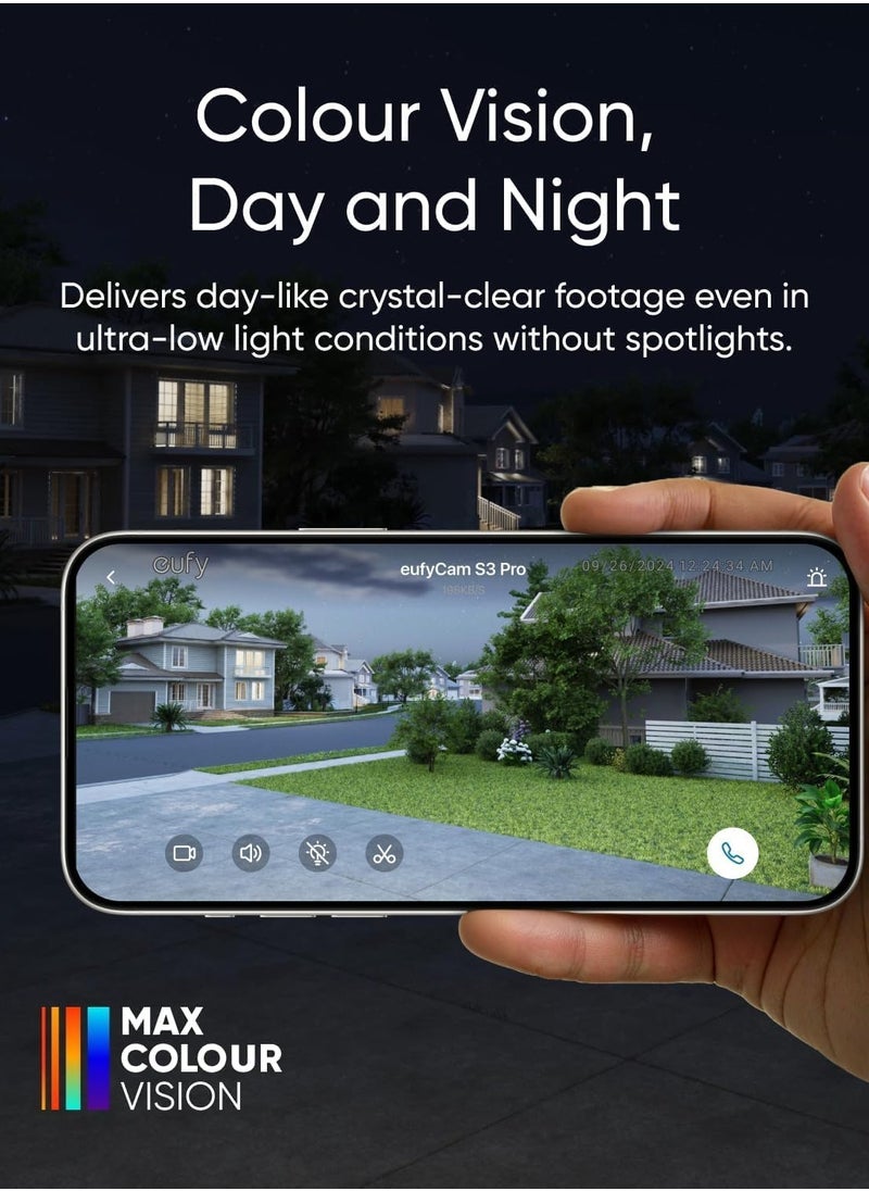 eufy Security eufyCam S3 Pro 4-Cam Kit Solar Security Camera Outdoor Wireless with Solar Panel, Colour Night Vision, 4K, Forever Power 2.0, Face Recognition AI, Expandable Local Storage No Monthly Fee