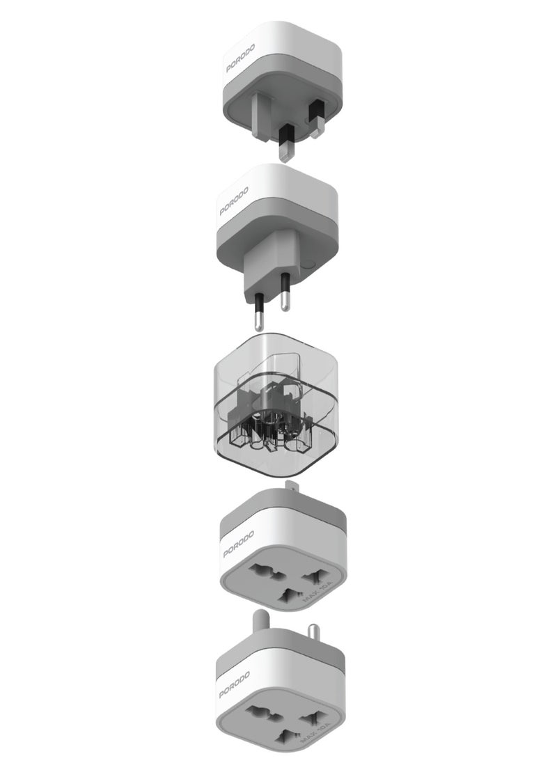 Universal AC Adapters 2500W / 150+ Countries  / Universal AC Sockets / Built-In Safeguards / Compact Design - White