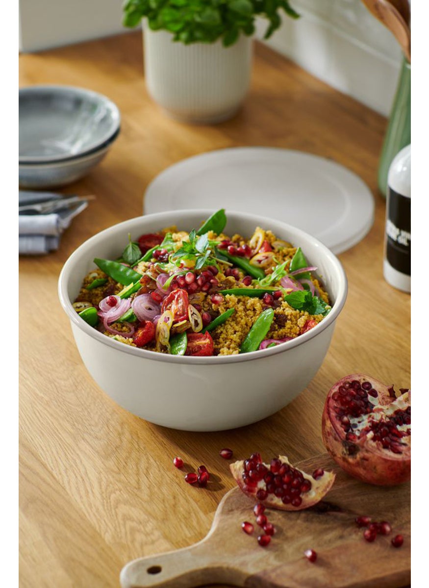 Enamel Serving And Prep Bowl With Lid, White