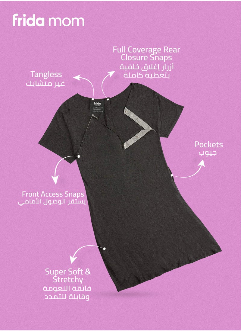 Delivery & Nursing Gown | Soft, Stretchy & Full Coverage | Easy-Snap for Skin-to-Skin & Breastfeeding | Postpartum Comfort | Hospital & Home Maternity Wear