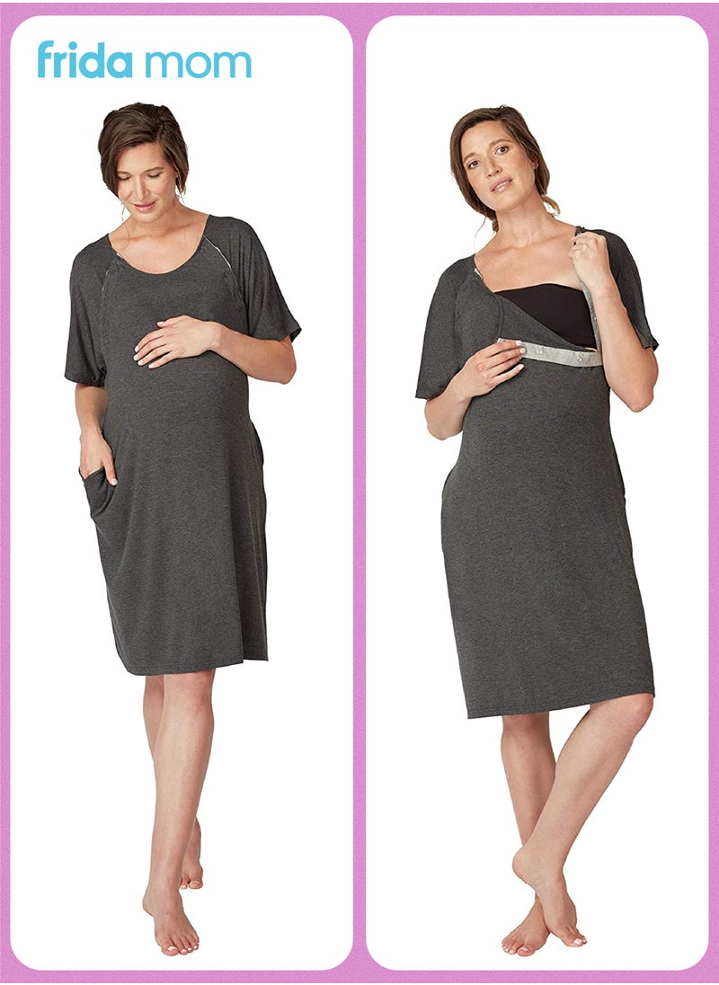Delivery & Nursing Gown | Soft, Stretchy & Full Coverage | Easy-Snap for Skin-to-Skin & Breastfeeding | Postpartum Comfort | Hospital & Home Maternity Wear