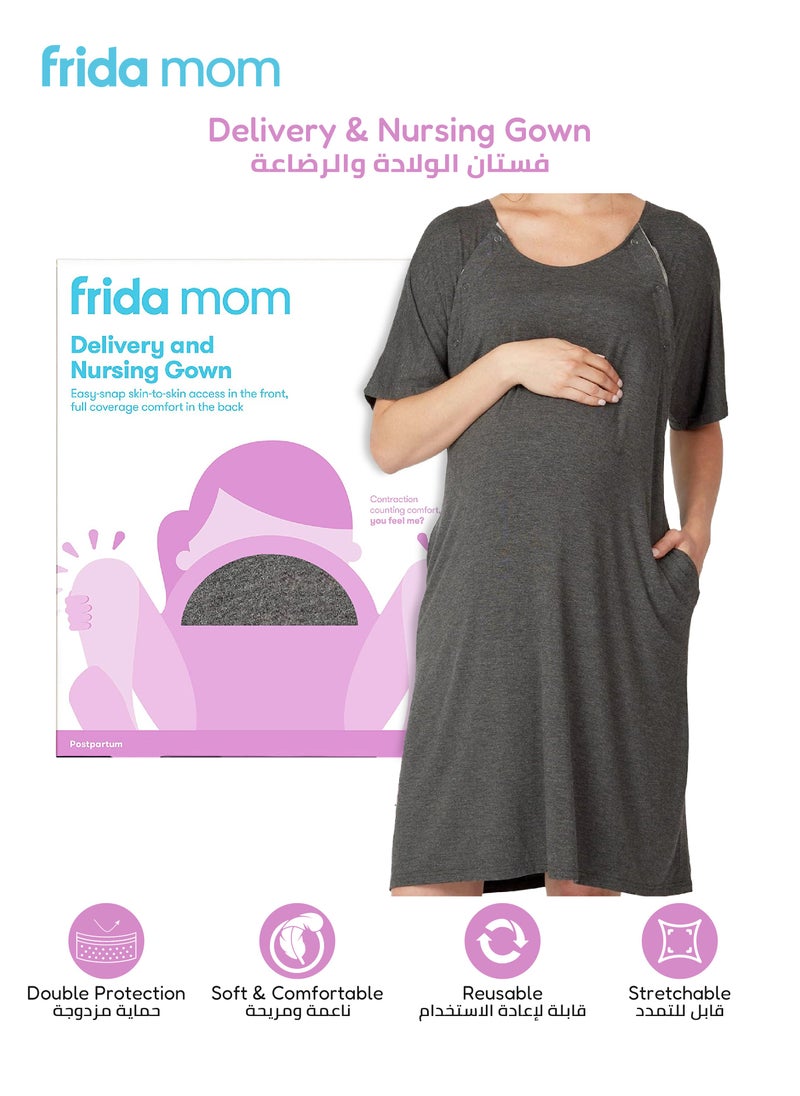 Delivery & Nursing Gown | Soft, Stretchy & Full Coverage | Easy-Snap for Skin-to-Skin & Breastfeeding | Postpartum Comfort | Hospital & Home Maternity Wear