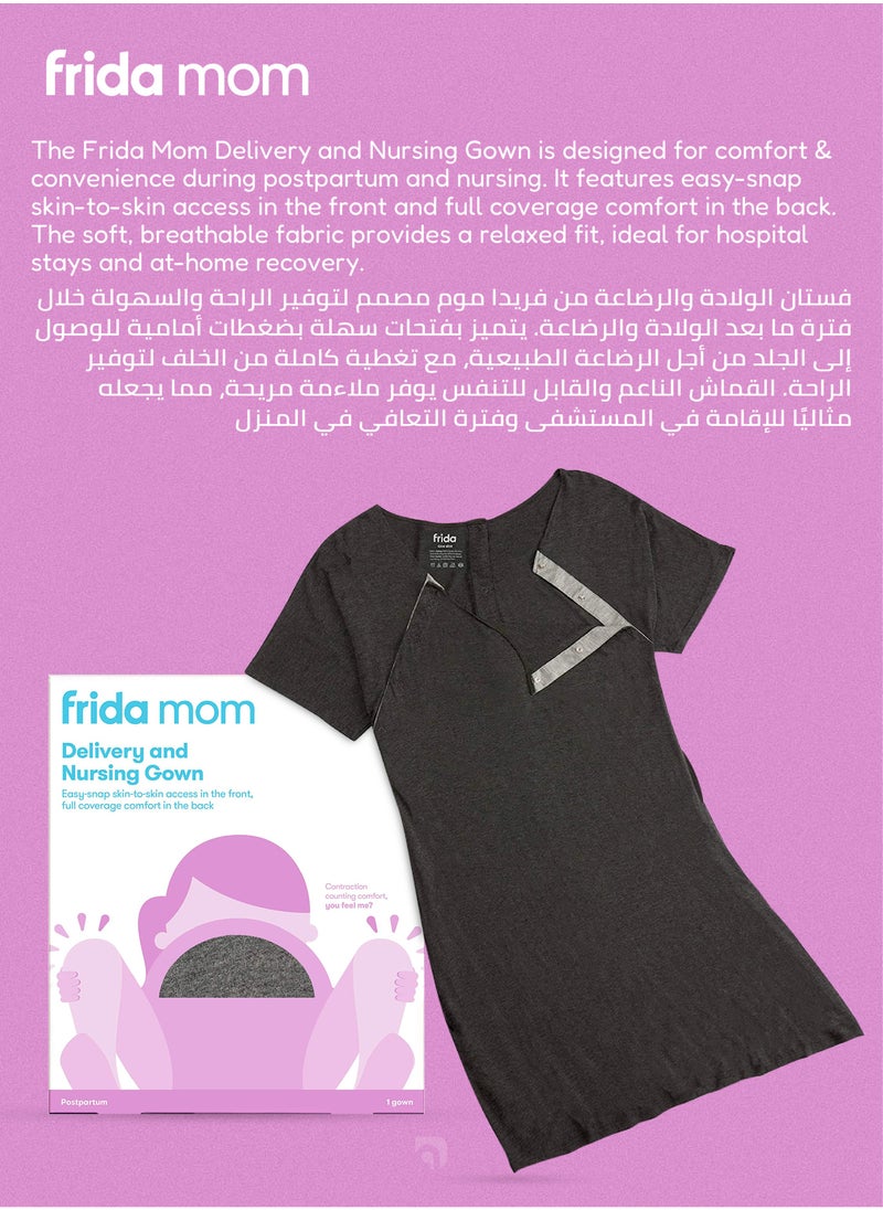 Delivery & Nursing Gown | Soft, Stretchy & Full Coverage | Easy-Snap for Skin-to-Skin & Breastfeeding | Postpartum Comfort | Hospital & Home Maternity Wear