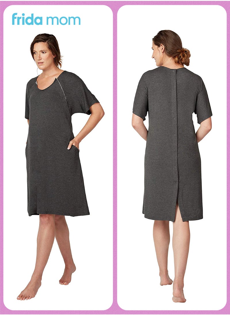 Delivery & Nursing Gown | Soft, Stretchy & Full Coverage | Easy-Snap for Skin-to-Skin & Breastfeeding | Postpartum Comfort | Hospital & Home Maternity Wear