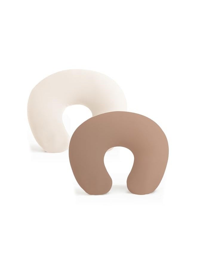 2 Pack Nursing Pillow Covers, Stretchy and Soft Nursing Cover for Breastfeeding Pillows, Pillow Slipcover for Baby Girls Boys Newborn (Beige,Brown)