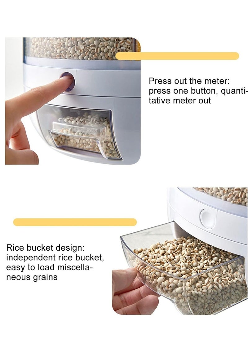 6 Compartment Rice and Grain Storage Container – 360° Rotating Dry Food Dispenser with Moisture-Proof Lid, 5kg Capacity, for Home and Kitchen Organization