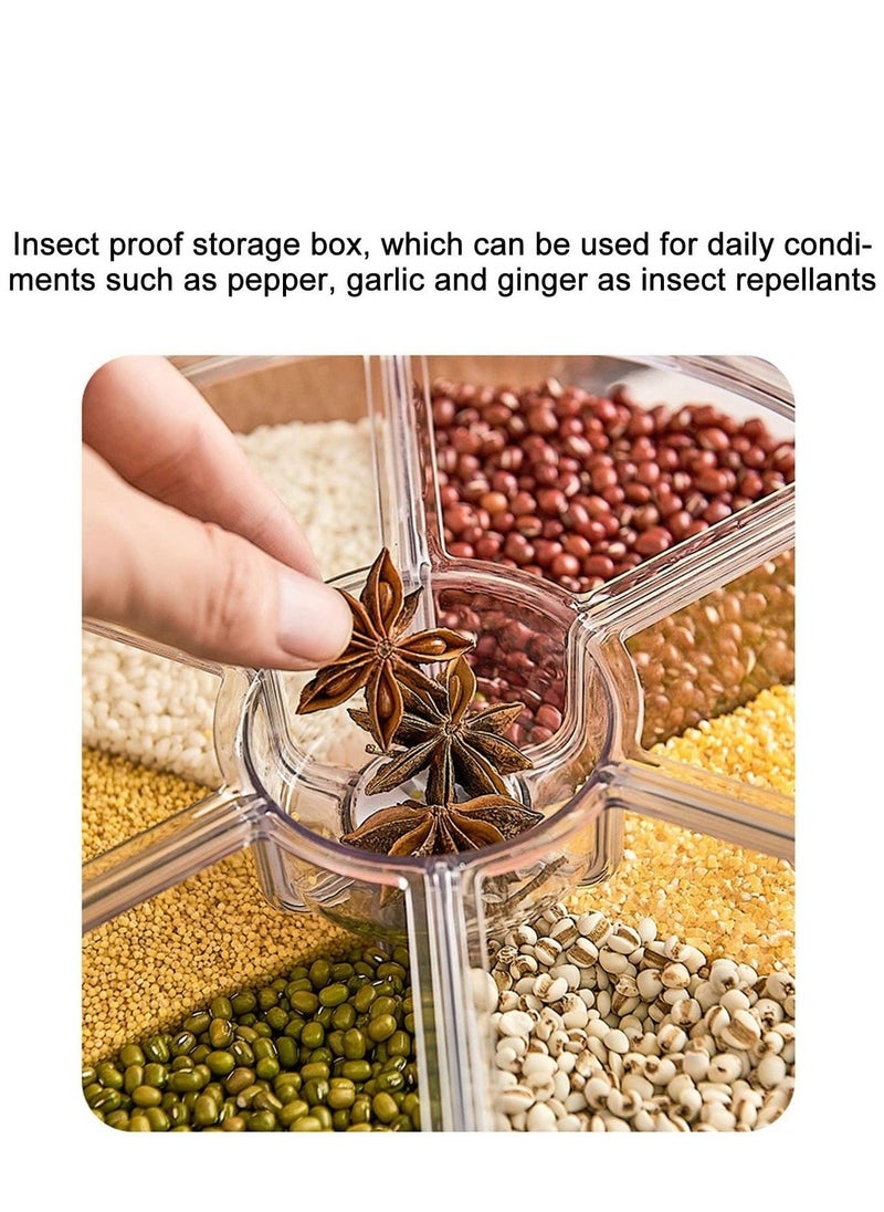 6 Compartment Rice and Grain Storage Container – 360° Rotating Dry Food Dispenser with Moisture-Proof Lid, 5kg Capacity, for Home and Kitchen Organization