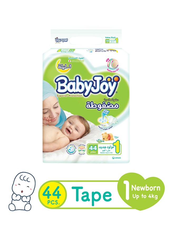 Compressed Diamond Pad Newborn Diapers, Value Pack, Size 1(Upto 4 Kg), 44 Count