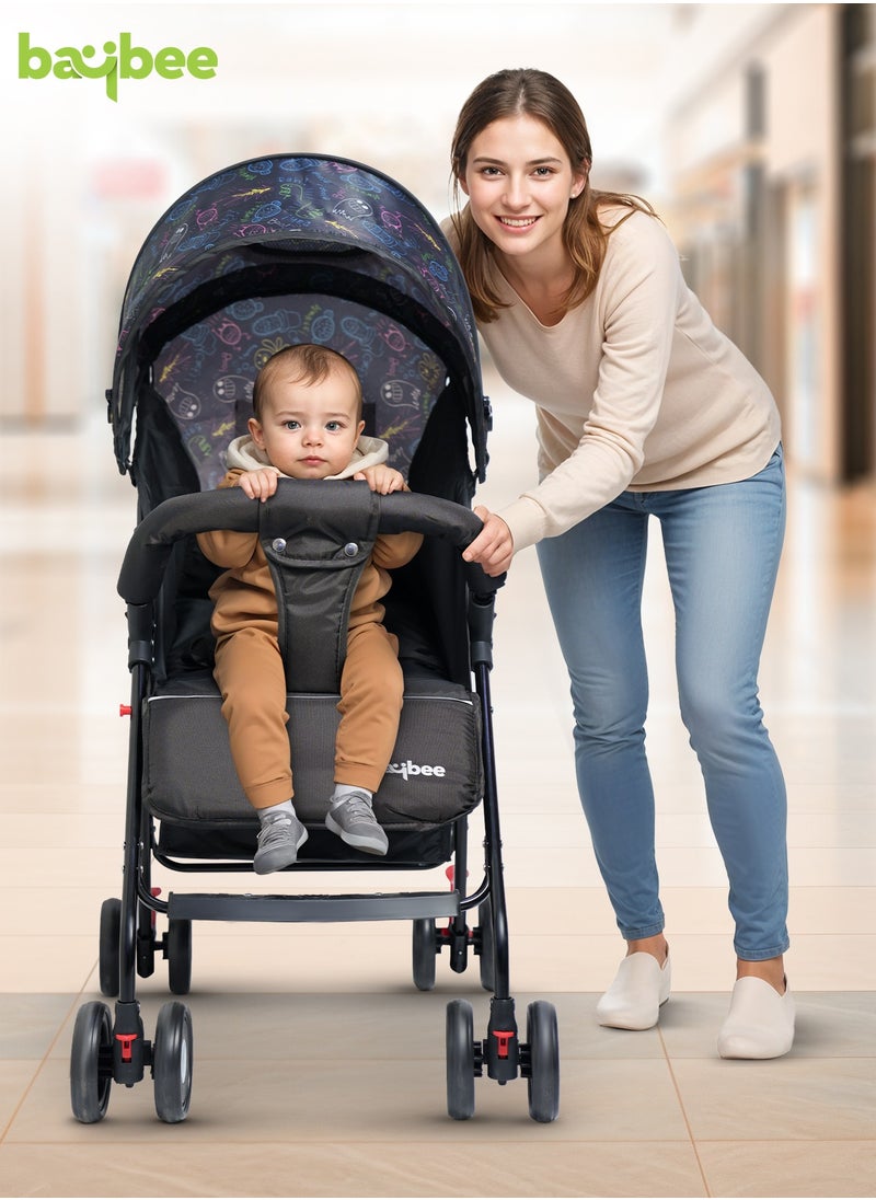 Baybee 2 in 1 Convertible Baby Pram Stroller for Newborn Babies with Adjustable Seat & Canopy, Bassinet, Parent Handle, Safety Guard & Storage | Baby Stroller for Toddlers 0-3 Years Boy Girl (Black)