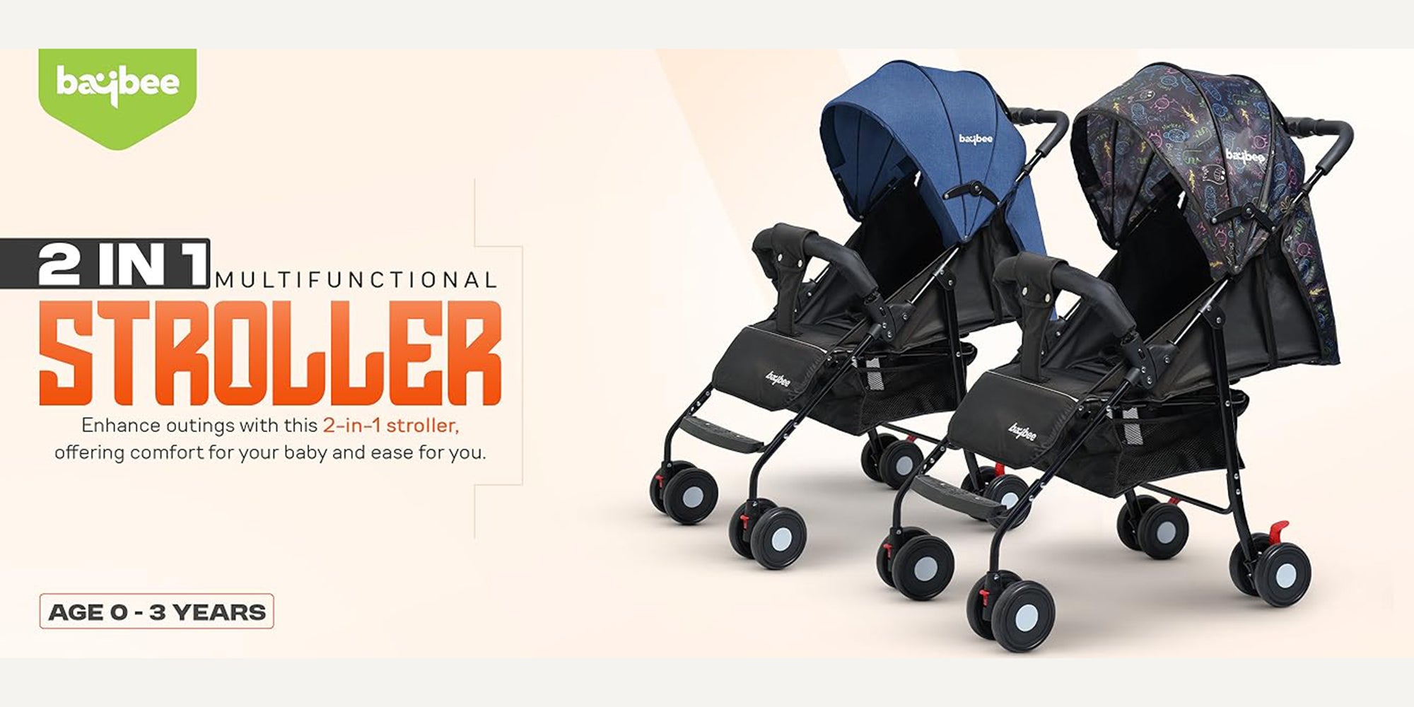 Baybee 2 in 1 Convertible Baby Pram Stroller for Newborn Babies with Adjustable Seat & Canopy, Bassinet, Parent Handle, Safety Guard & Storage | Baby Stroller for Toddlers 0-3 Years Boy Girl (Black)