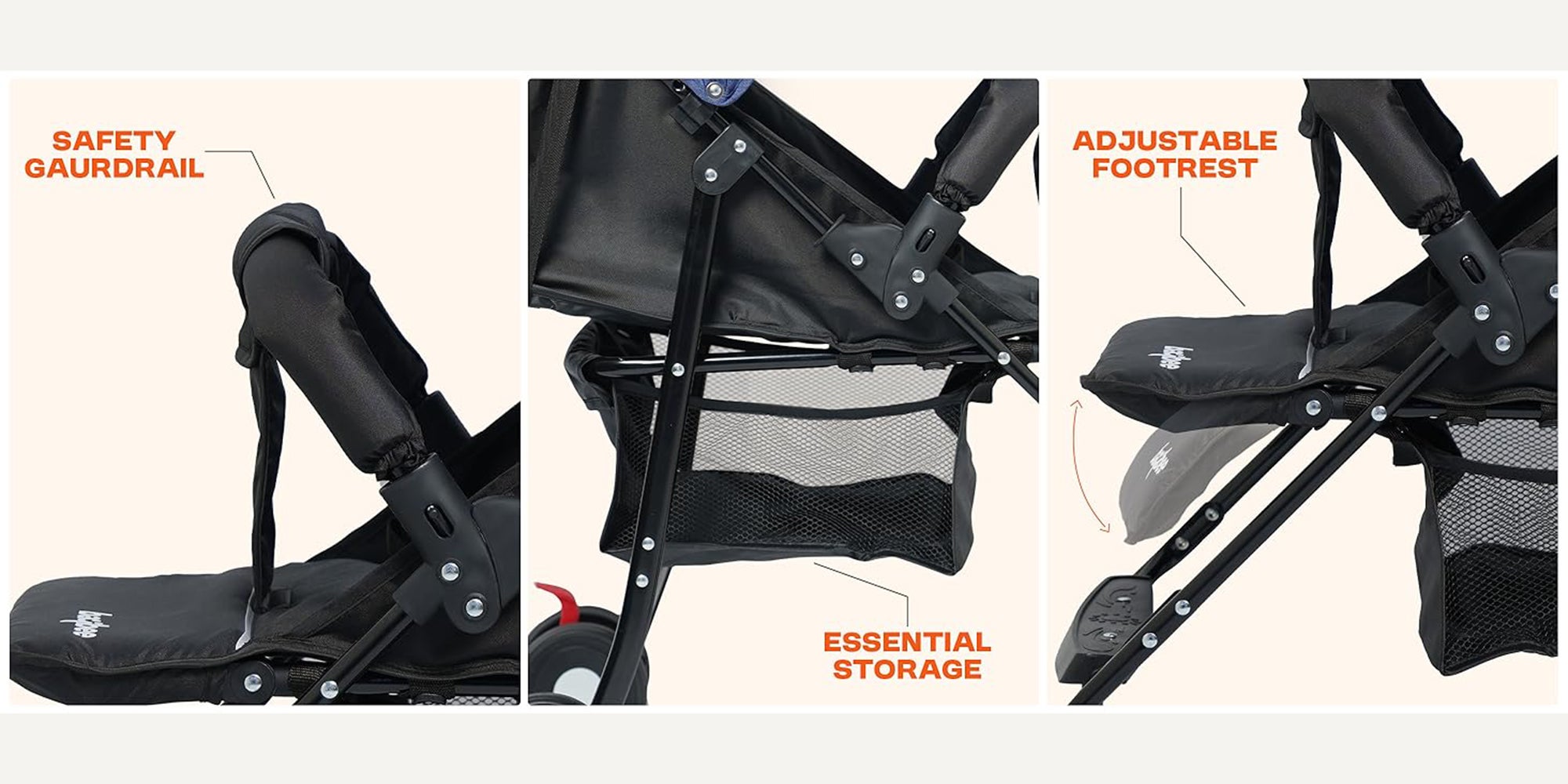 Baybee 2 in 1 Convertible Baby Pram Stroller for Newborn Babies with Adjustable Seat & Canopy, Bassinet, Parent Handle, Safety Guard & Storage | Baby Stroller for Toddlers 0-3 Years Boy Girl (Black)