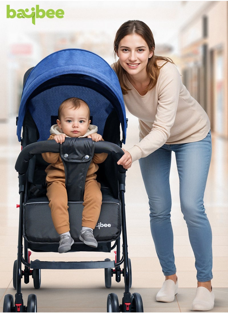 Baybee 2 in 1 Convertible Baby Pram Stroller for Newborn Babies with Adjustable Seat & Canopy, Bassinet, Parent Handle, Safety Guard & Storage | Baby Stroller for Toddlers 0-3 Years Boy Girl (Blue)