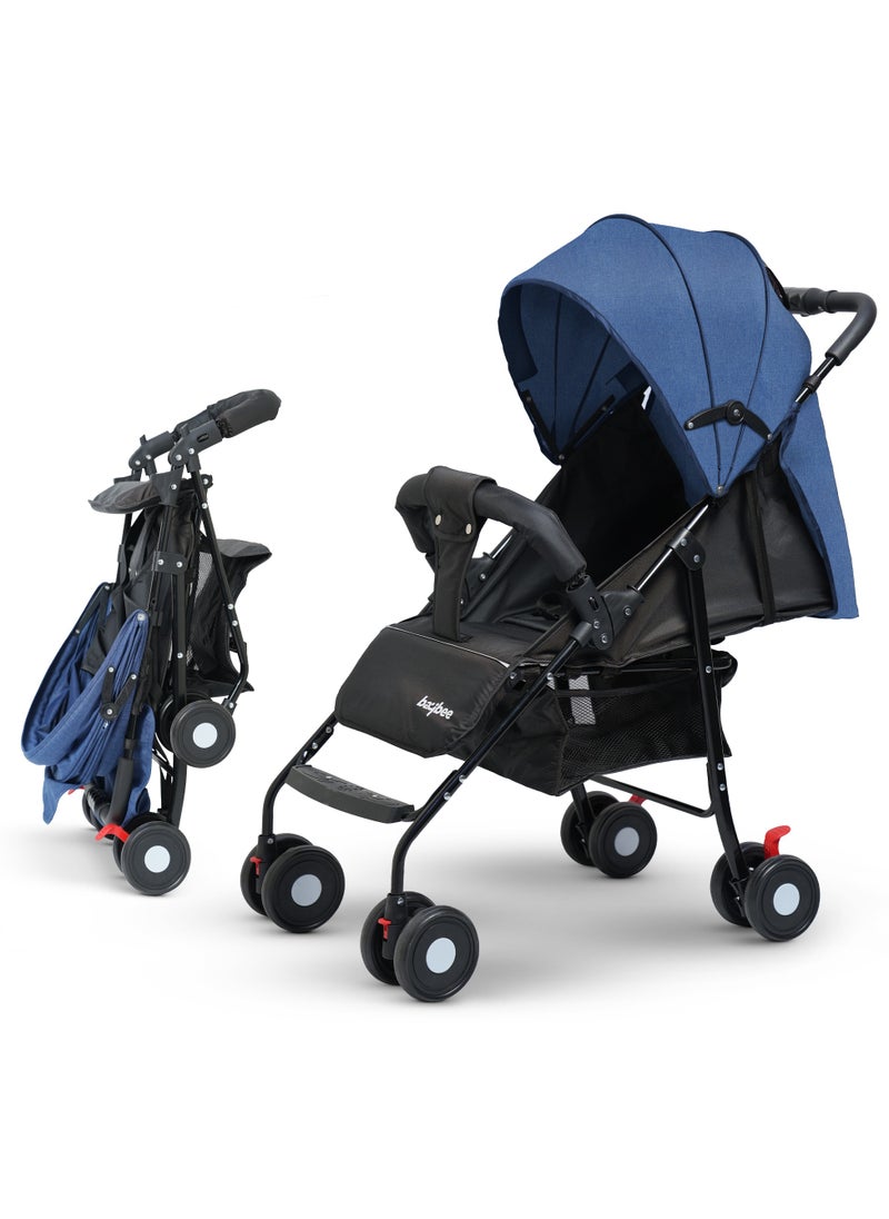 Baybee 2 in 1 Convertible Baby Pram Stroller for Newborn Babies with Adjustable Seat & Canopy, Bassinet, Parent Handle, Safety Guard & Storage | Baby Stroller for Toddlers 0-3 Years Boy Girl (Blue)