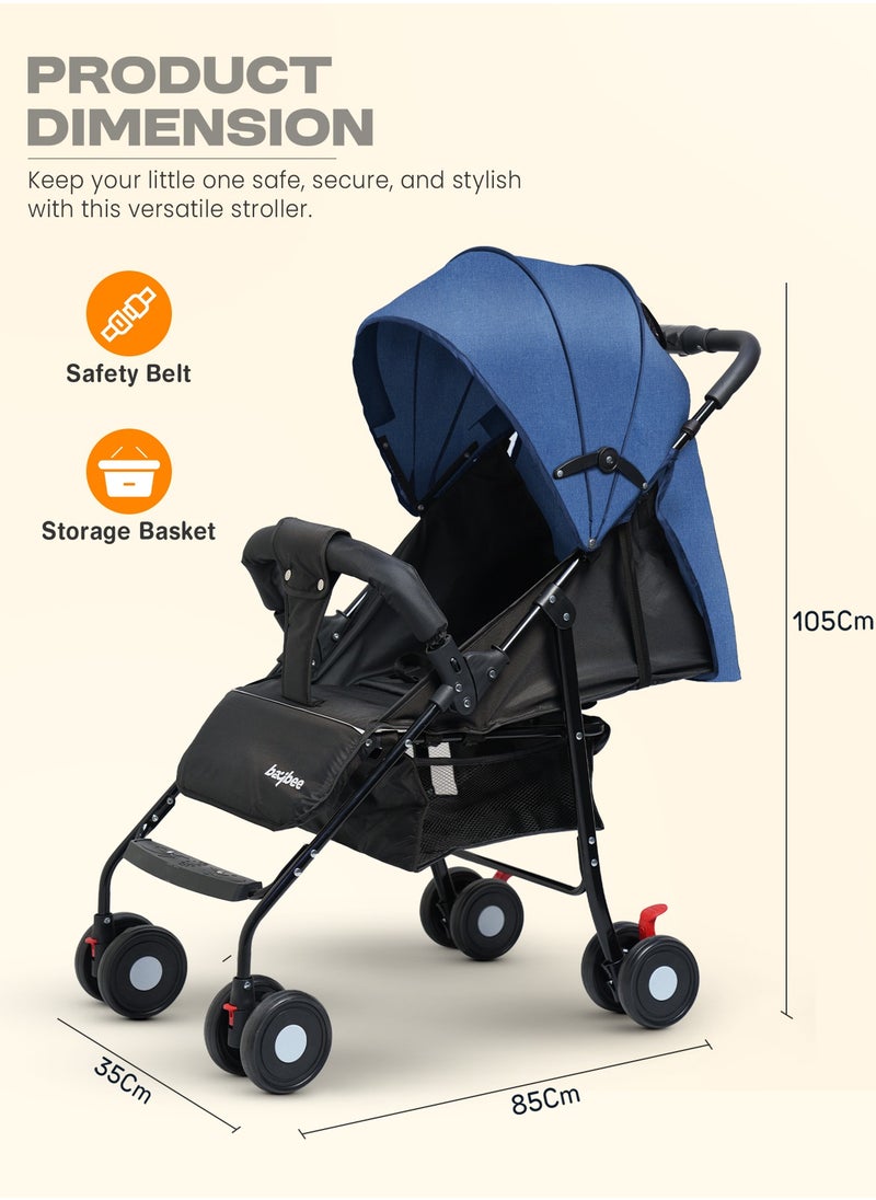 Baybee 2 in 1 Convertible Baby Pram Stroller for Newborn Babies with Adjustable Seat & Canopy, Bassinet, Parent Handle, Safety Guard & Storage | Baby Stroller for Toddlers 0-3 Years Boy Girl (Blue)