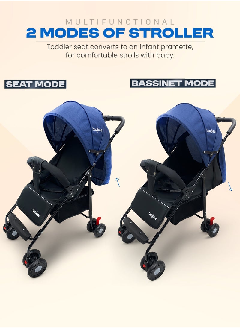 Baybee 2 in 1 Convertible Baby Pram Stroller for Newborn Babies with Adjustable Seat & Canopy, Bassinet, Parent Handle, Safety Guard & Storage | Baby Stroller for Toddlers 0-3 Years Boy Girl (Blue)