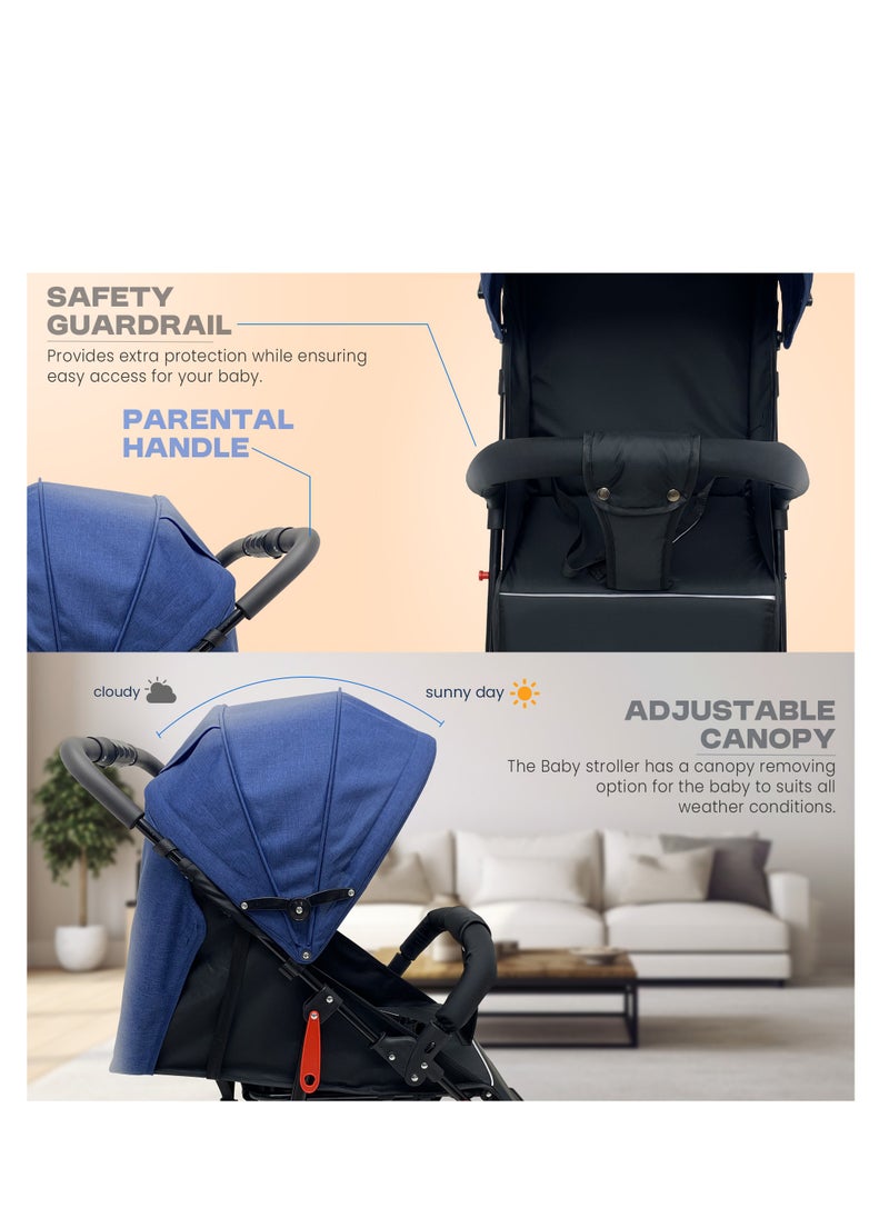 Baybee 2 in 1 Convertible Baby Pram Stroller for Newborn Babies with Adjustable Seat & Canopy, Bassinet, Parent Handle, Safety Guard & Storage | Baby Stroller for Toddlers 0-3 Years Boy Girl (Blue)