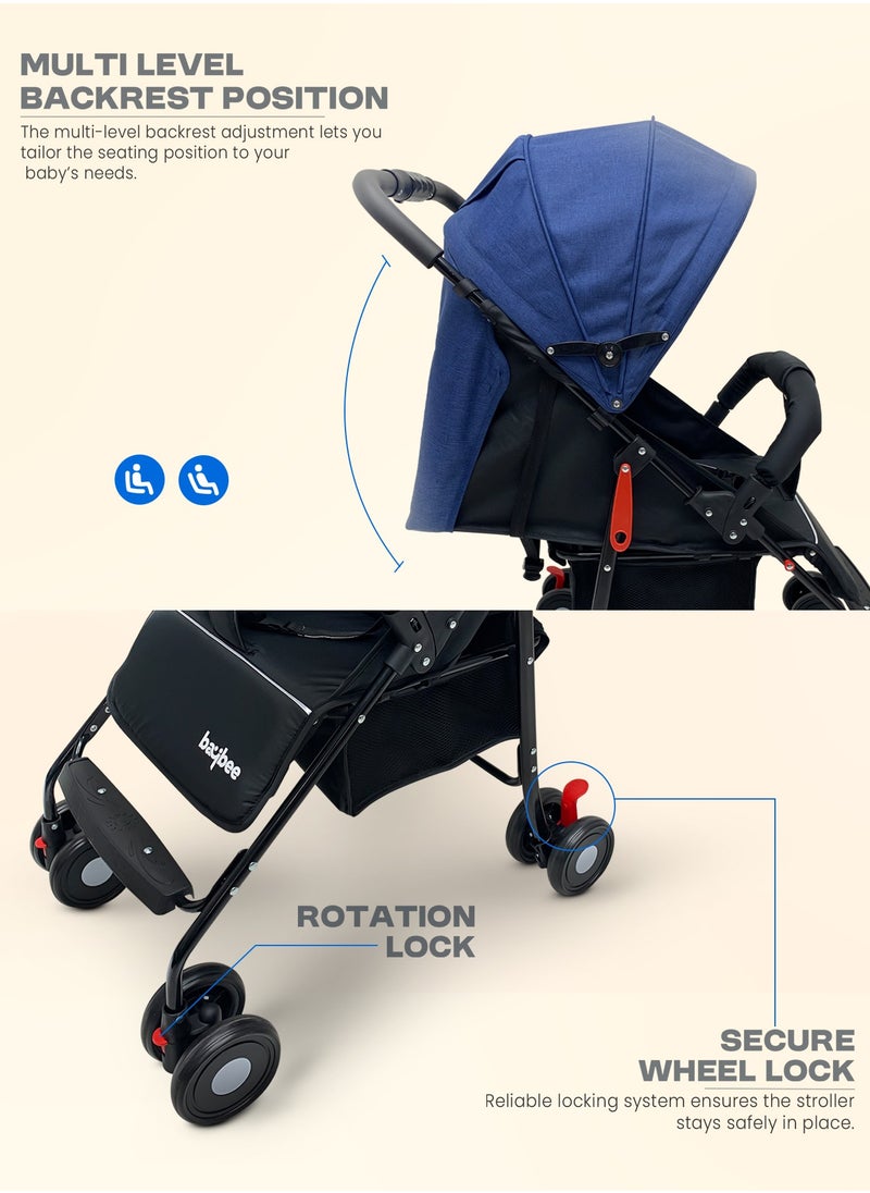 Baybee 2 in 1 Convertible Baby Pram Stroller for Newborn Babies with Adjustable Seat & Canopy, Bassinet, Parent Handle, Safety Guard & Storage | Baby Stroller for Toddlers 0-3 Years Boy Girl (Blue)