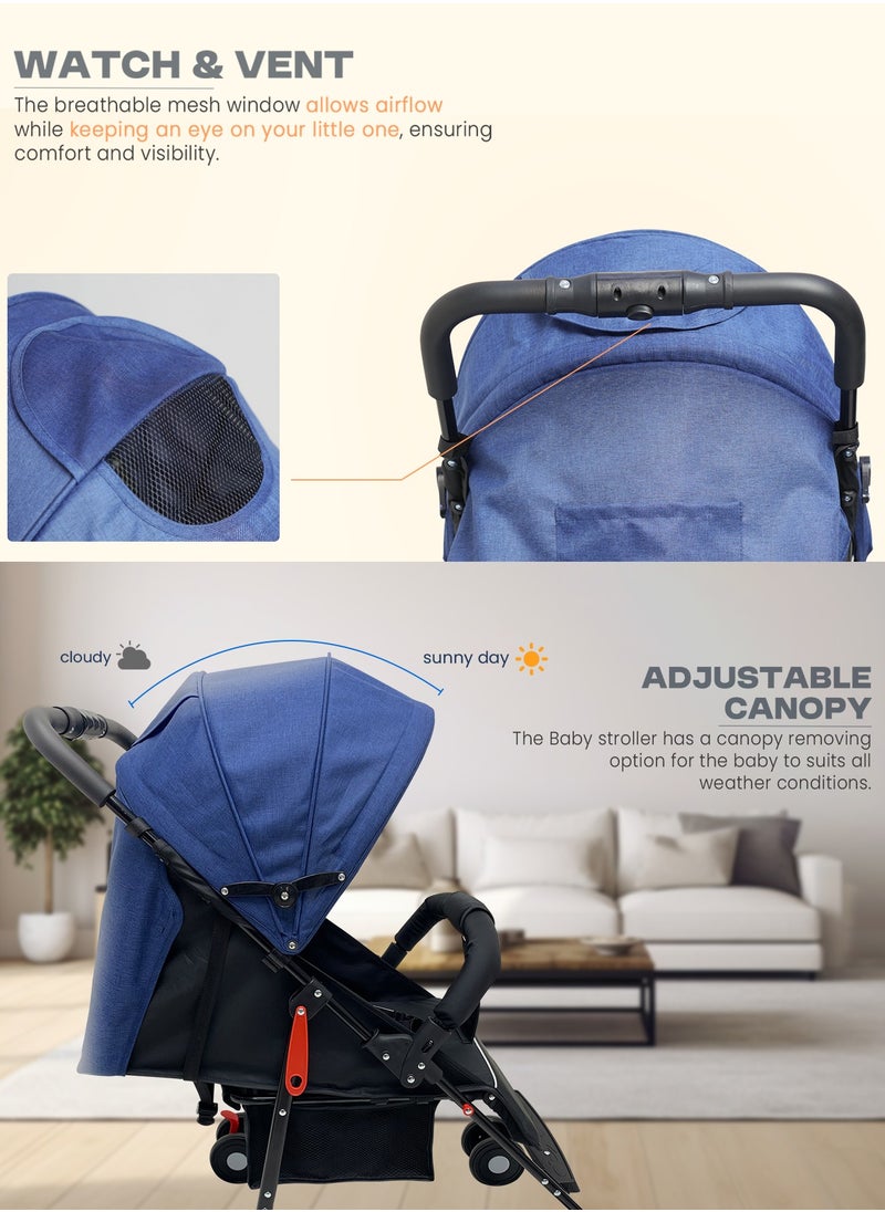 Baybee 2 in 1 Convertible Baby Pram Stroller for Newborn Babies with Adjustable Seat & Canopy, Bassinet, Parent Handle, Safety Guard & Storage | Baby Stroller for Toddlers 0-3 Years Boy Girl (Blue)
